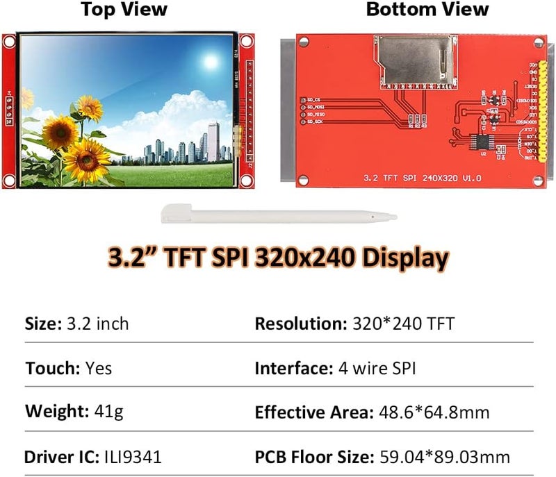 Hosyond وحدة عرض شاشة تعمل باللمس TFT LCD بحجم 3.2 بوصة 320x240 SPI تسلسلي ILI9341 مع قلم لمسي متوافق مع لوحة تطوير Arduino R3/Mega2560 - Image 2